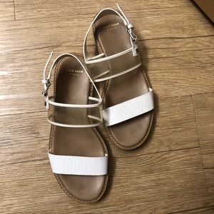 Cole Haan white platform sandals with clear band